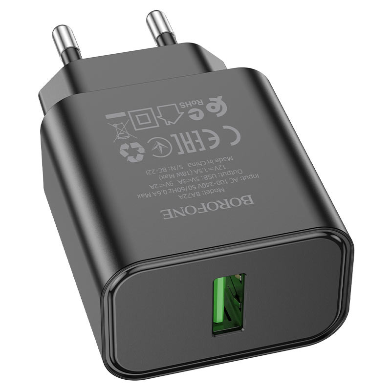 Мережевий зарядний пристрій Borofone BA72A Spring QC 3.0 (1×USB-A)