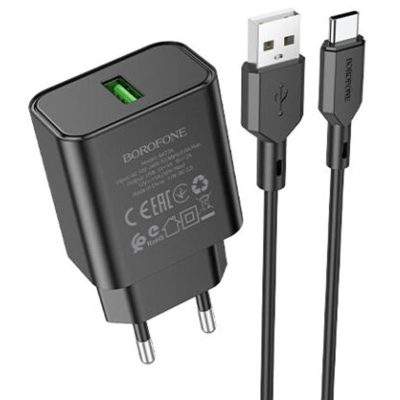 Мережевий зарядний пристрій Borofone BA72A Spring QC 3.0 (1×USB-A) + кабель USB to USB-C