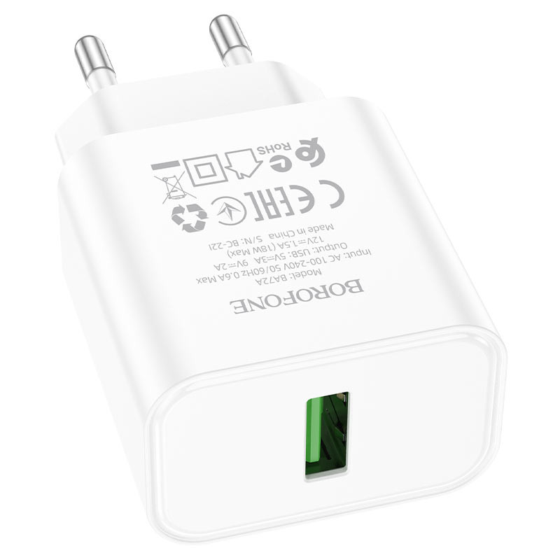 Мережевий зарядний пристрій Borofone BA72A Spring QC 3.0 (1×USB-A)