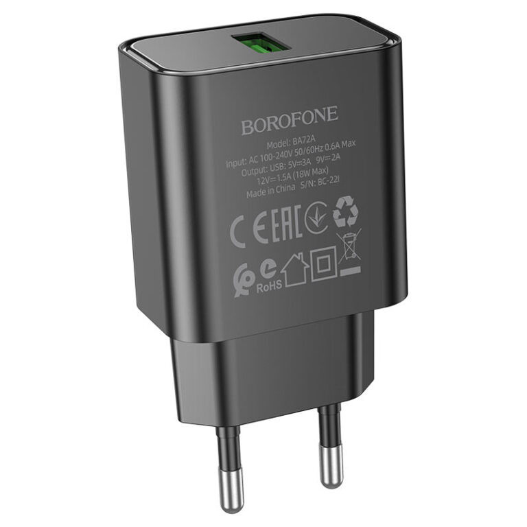 Мережевий зарядний пристрій Borofone BA72A Spring QC 3.0 (1×USB-A)