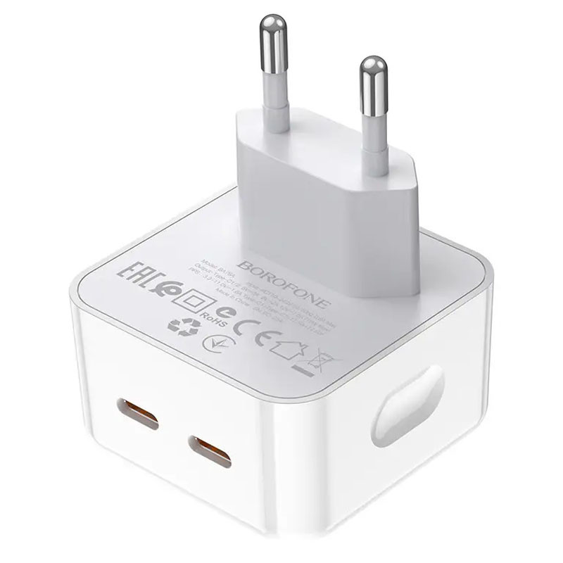 Мережевий зарядний пристрій Borofone BA76A Source PD 35W (2×USB-C) White