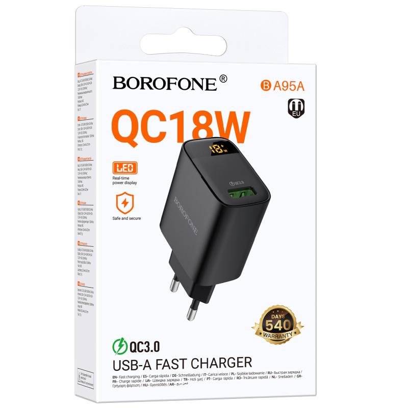 Мережевий зарядний пристрій Borofone BA95A Ilustre QC 3.0 18W (1×USB-A) Black