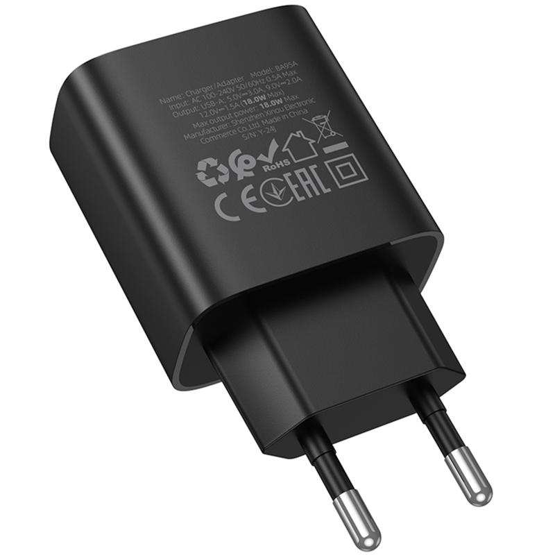 Мережевий зарядний пристрій Borofone BA95A Ilustre QC 3.0 18W (1×USB-A) Black