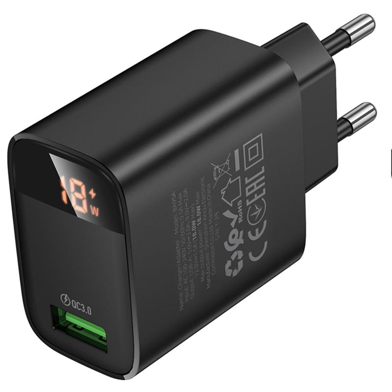 Мережевий зарядний пристрій Borofone BA95A Ilustre QC 3.0 18W (1×USB-A) Black