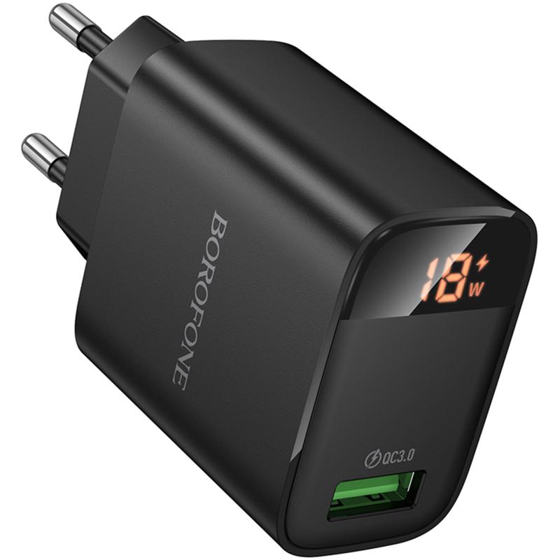 Мережевий зарядний пристрій Borofone BA95A Ilustre QC 3.0 18W (1×USB-A) Black
