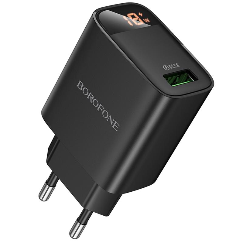 Мережевий зарядний пристрій Borofone BA95A Ilustre QC 3.0 18W (1×USB-A) Black