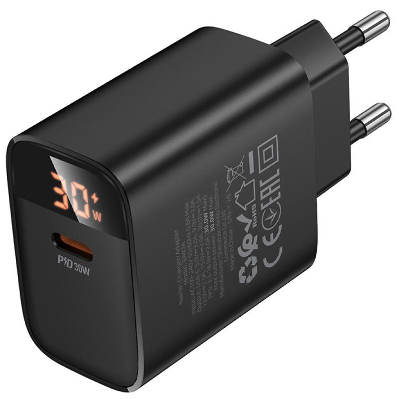 Мережевий зарядний пристрій Borofone BA97A PD 30W (1×USB-C) Black