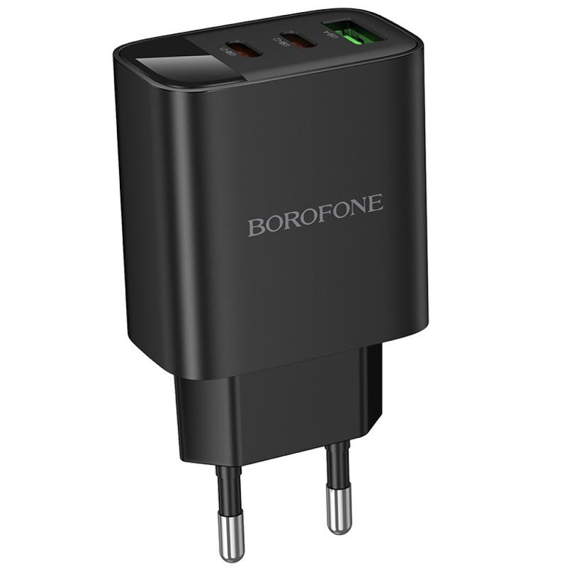 Мережевий зарядний пристрій Borofone BA98A Ilustre with digital display PD 30W (1×USB-A / 2×USB-C) Black