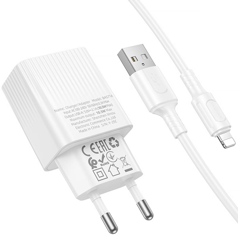 Мережевий зарядний пристрій Borofone BAS71A Source 10.5W (1×USB-A) + кабель USB to Lightning