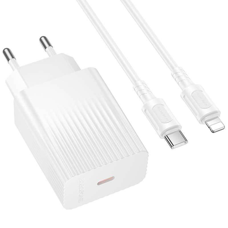Мережевий зарядний пристрій Borofone BAS73A Source PD 20W (1×USB-C) + кабель USB-C → Lightning
