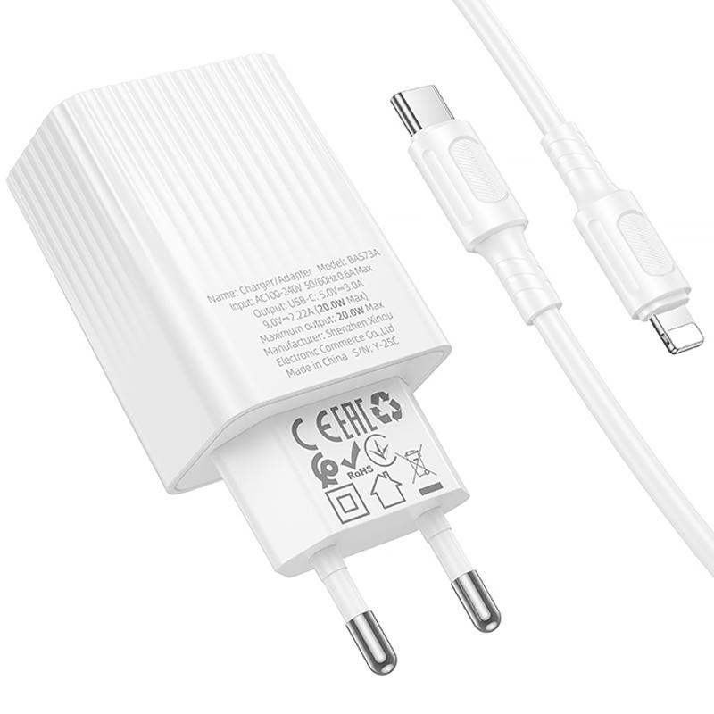 Мережевий зарядний пристрій Borofone BAS73A Source PD 20W (1×USB-C) + кабель USB-C → Lightning