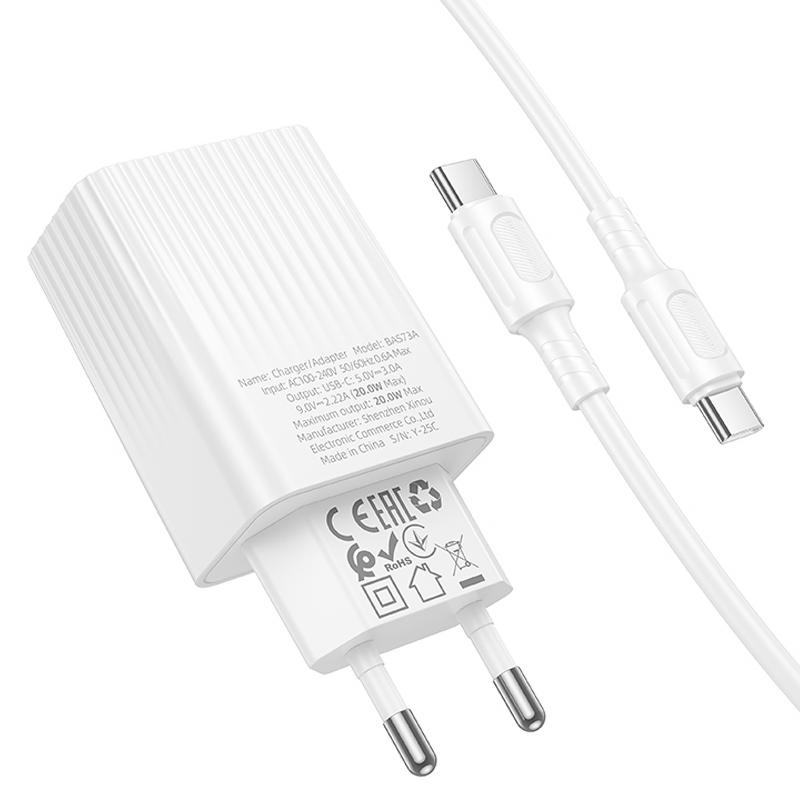 Мережевий зарядний пристрій Borofone BAS73A Source PD 20W (1×USB-C) + кабель USB-C → USB-C