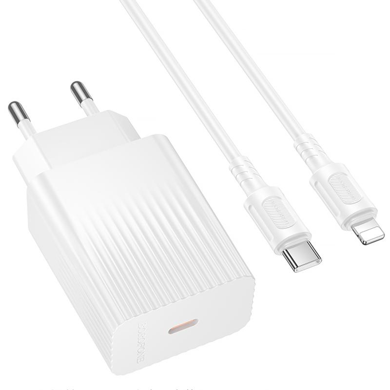 Мережевий зарядний пристрій Borofone BAS75A Source PD 30W (1×USB-C) + кабель USB-C → Lightning