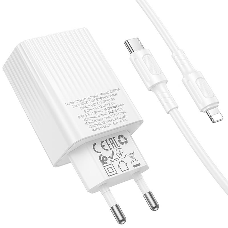 Мережевий зарядний пристрій Borofone BAS75A Source PD 30W (1×USB-C) + кабель USB-C → Lightning