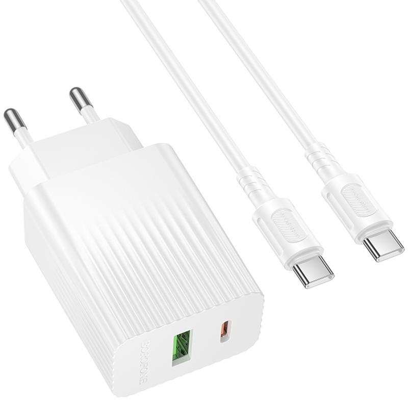 Мережевий зарядний пристрій Borofone BAS76A Source PD 30W + QC 3.0 (1×USB-A / 1×USB-C) + кабель USB-C → USB-C