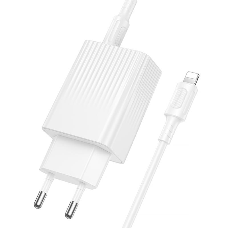 Мережевий зарядний пристрій Borofone BAS76A Source PD 30W + QC 3.0 (1×USB-A / 1×USB-C) + кабель USB-C → Lightning