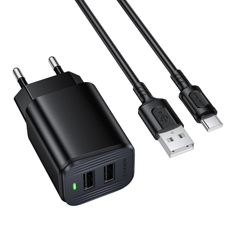 Мережевий зарядний пристрій Borofone BAS81A Star 10.5W (2×USB-A) + кабель USB to USB-C