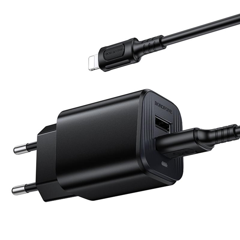 Мережевий зарядний пристрій Borofone BAS81A Star 10.5W (2×USB-A) + кабель USB to Lightning Black