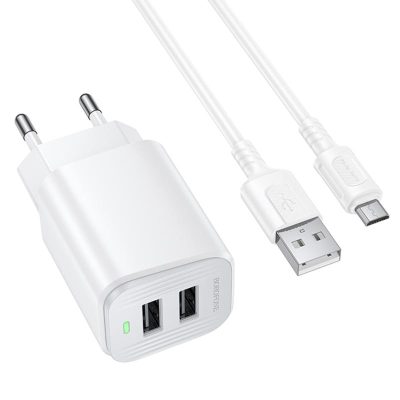 Мережевий зарядний пристрій Borofone BAS81A Star 10.5W (2×USB-A) + кабель USB to Micro-USB White