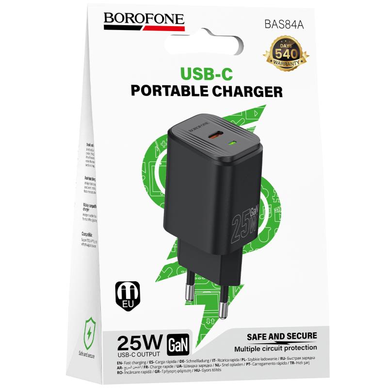Мережевий зарядний пристрій Borofone BAS84A Star PD 25W (1×USB-C) Black