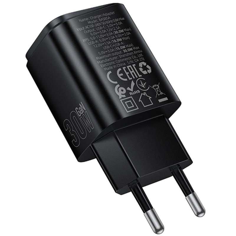 Мережевий зарядний пристрій Borofone BAS85A Star PD 30W + QC 3.0 (1×USB-A / 1×USB-C) Black
