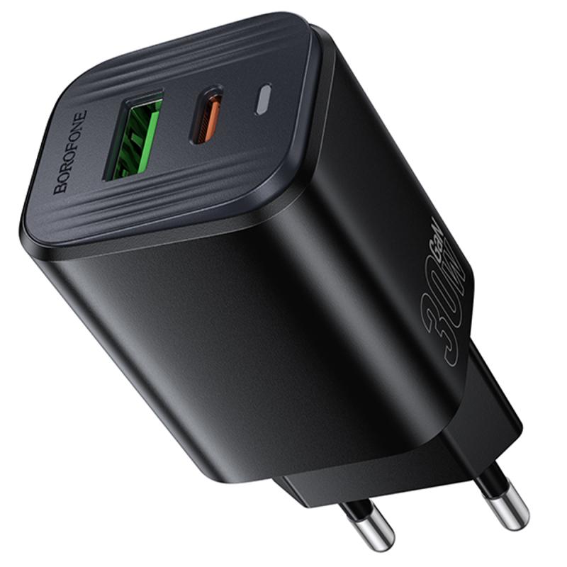 Мережевий зарядний пристрій Borofone BAS85A Star PD 30W + QC 3.0 (1×USB-A / 1×USB-C) Black