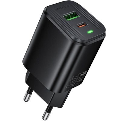 Мережевий зарядний пристрій Borofone BAS85A Star PD 30W + QC 3.0 (1×USB-A / 1×USB-C) Black