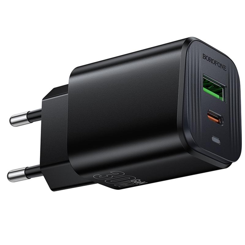 Мережевий зарядний пристрій Borofone BAS85A Star PD 30W + QC 3.0 (1×USB-A / 1×USB-C) Black