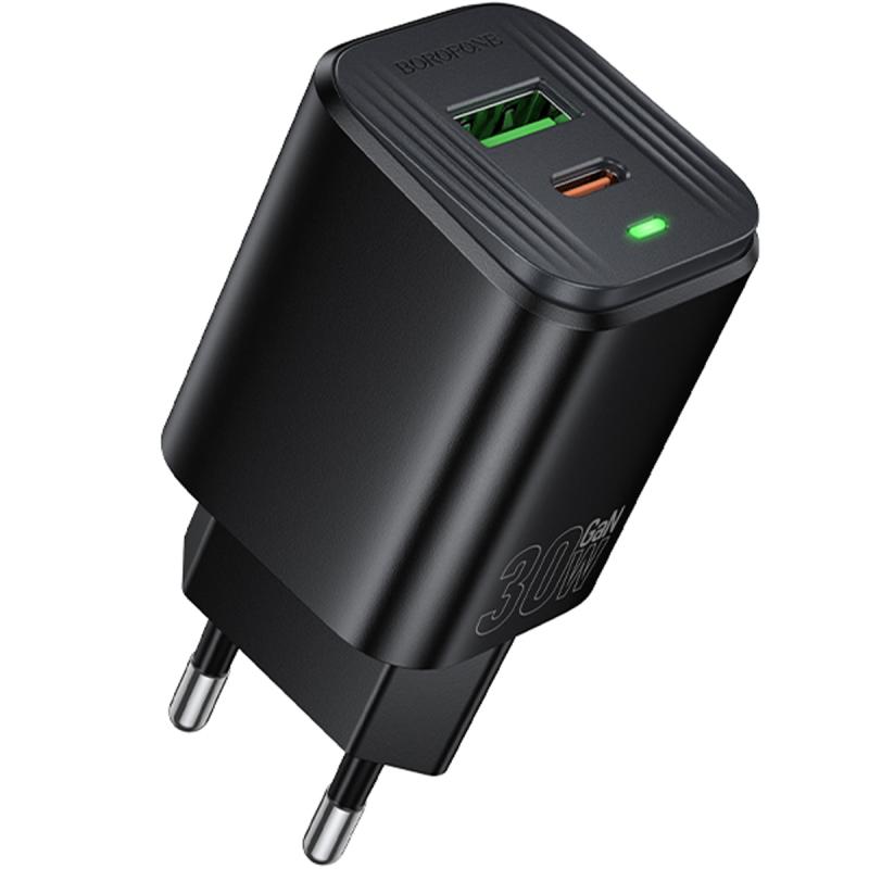 Мережевий зарядний пристрій Borofone BAS85A Star PD 30W + QC 3.0 (1×USB-A / 1×USB-C) Black