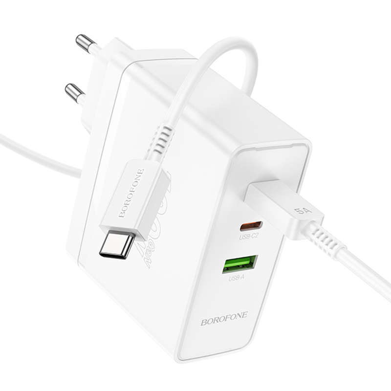 Мережевий зарядний пристрій Borofone BN11 Imperial PD 100W + QC 3.0 (1×USB-A / 2×USB-C) + кабель USB-C → USB-C White