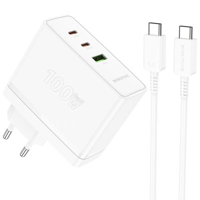 МЗП Borofone BN11 Imperial PD100W+QC3.0 (1USB-A/2C) + кабель Type-C to Type-C White