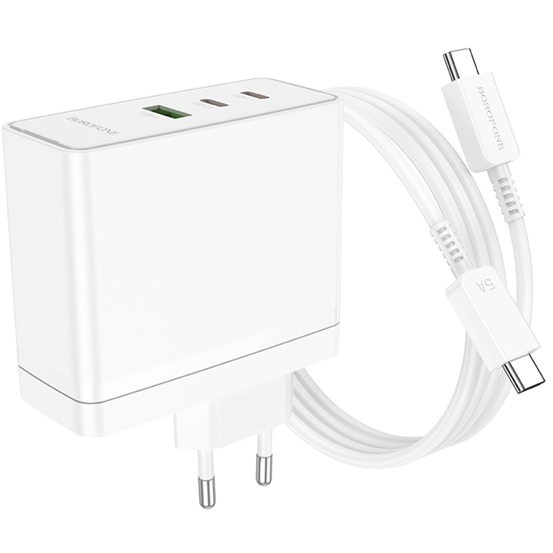 Мережевий зарядний пристрій Borofone BN11 Imperial PD 100W + QC 3.0 (1×USB-A / 2×USB-C) + кабель USB-C → USB-C White