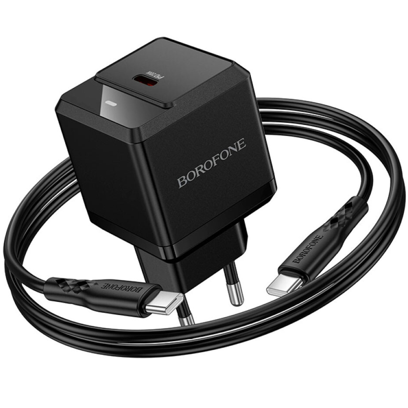 Мережевий зарядний пристрій Borofone BN18 Intenso PD 20W (1×USB-C) + кабель USB-C → USB-C Black
