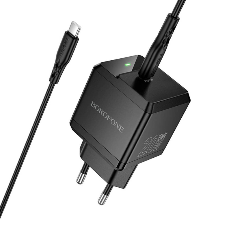 Мережевий зарядний пристрій Borofone BN18 Intenso PD 20W (1×USB-C) + кабель USB-C → USB-C Black
