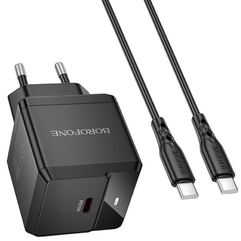 Мережевий зарядний пристрій Borofone BN18 Intenso PD 20W (1×USB-C) + кабель USB-C → USB-C Black