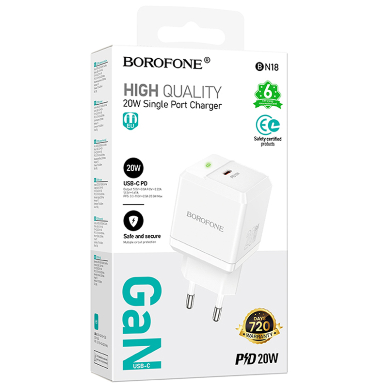 Мережевий зарядний пристрій Borofone BN18 Intenso PD 20W (1×USB-C)