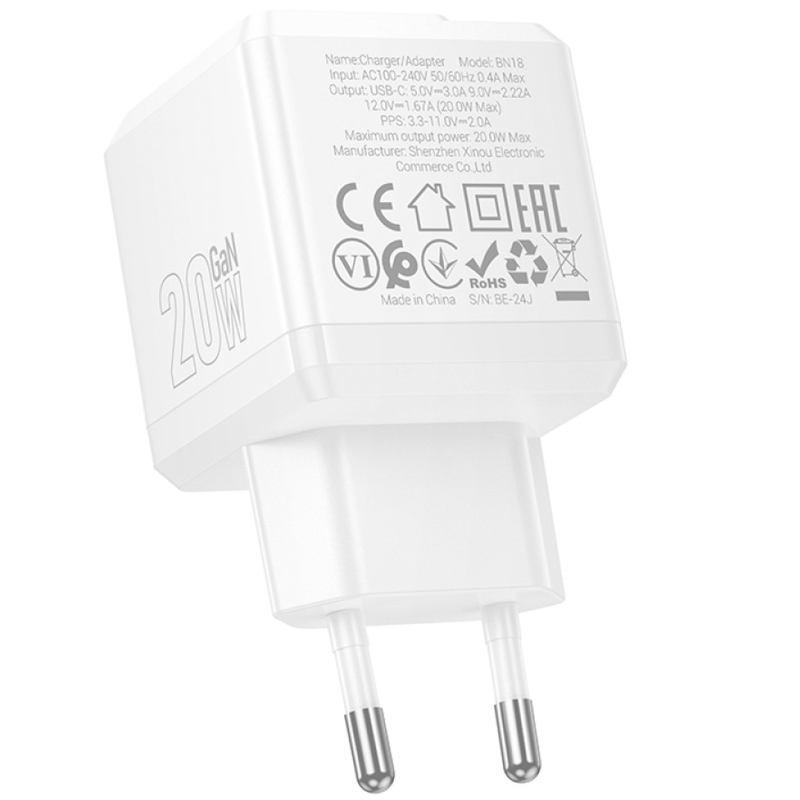 Мережевий зарядний пристрій Borofone BN18 Intenso PD 20W (1×USB-C)
