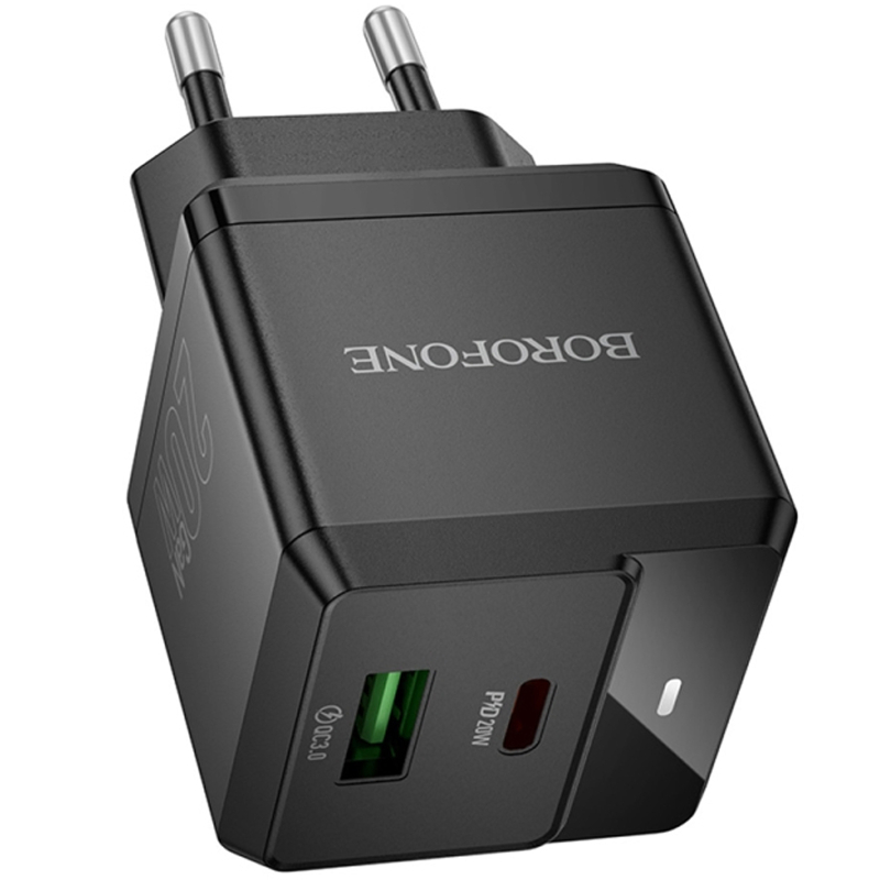 Мережевий зарядний пристрій Borofone BN19 Intenso PD 20W + QC 3.0 (1×USB-A / 1×USB-C) Black
