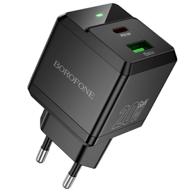 Мережевий зарядний пристрій Borofone BN19 Intenso PD 20W + QC 3.0 (1×USB-A / 1×USB-C) Black