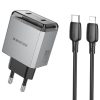 МЗП Borofone BN21 Lena PD40W+QC3.0 (2USB-C) + кабель Type-C to Lightning Metal gray