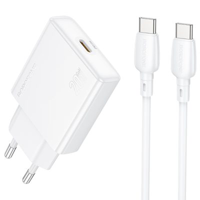 МЗП Borofone BN23 Wish PD20W (1USB-C) + кабель Type-C to Type-C White