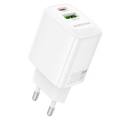 Мережевий зарядний пристрій Borofone BN27 Fuente PD 20W + QC 3.0 (1×USB-A / 1×USB-C) White