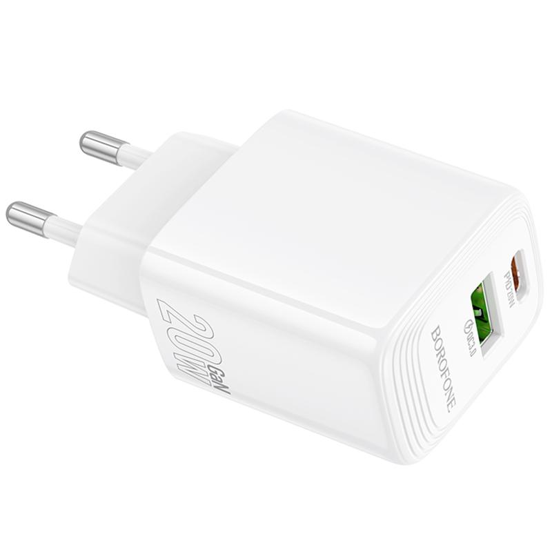 Мережевий зарядний пристрій Borofone BN27 Fuente PD 20W + QC 3.0 (1×USB-A / 1×USB-C) White