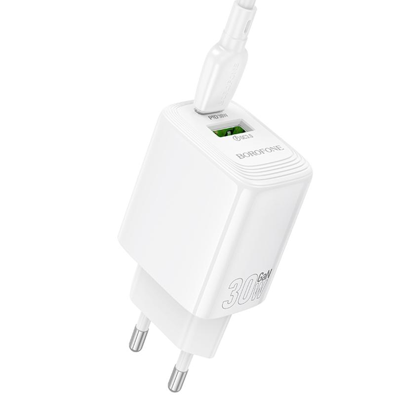 Мережевий зарядний пристрій Borofone BN29 Fuente PD 30W + QC 3.0 (1×USB-A / 1×USB-C) White