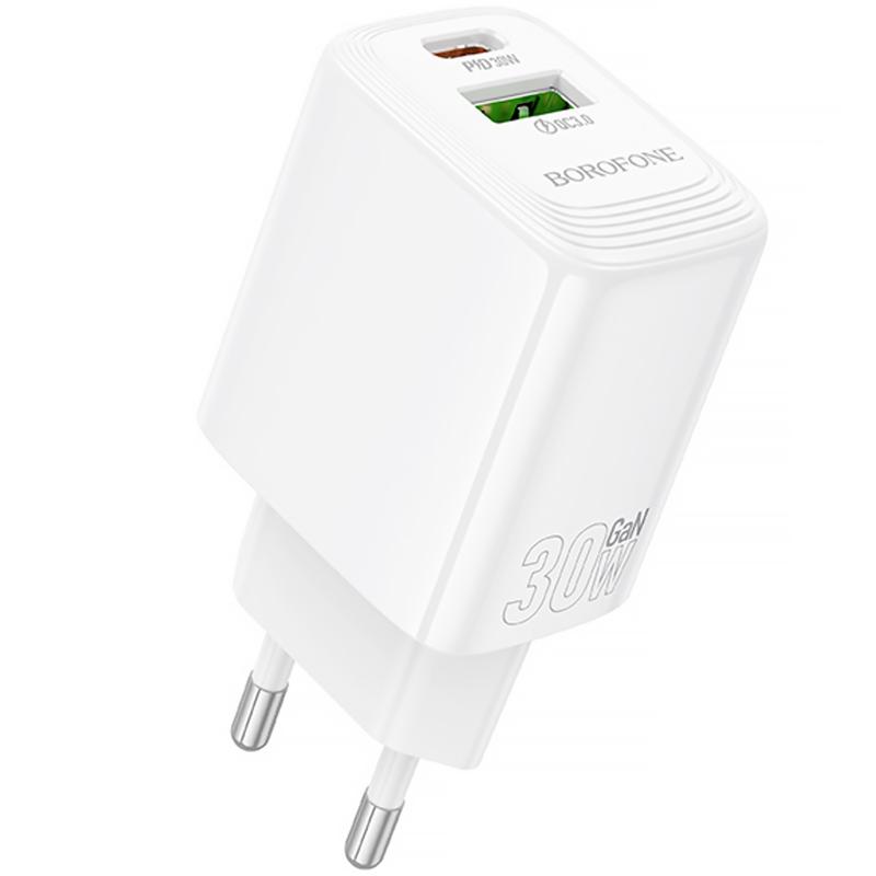 Мережевий зарядний пристрій Borofone BN29 Fuente PD 30W + QC 3.0 (1×USB-A / 1×USB-C) White