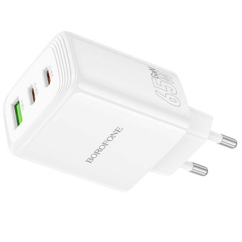 Мережевий зарядний пристрій Borofone BN32 Cargador PD 65W (1×USB-A / 2×USB-C) White