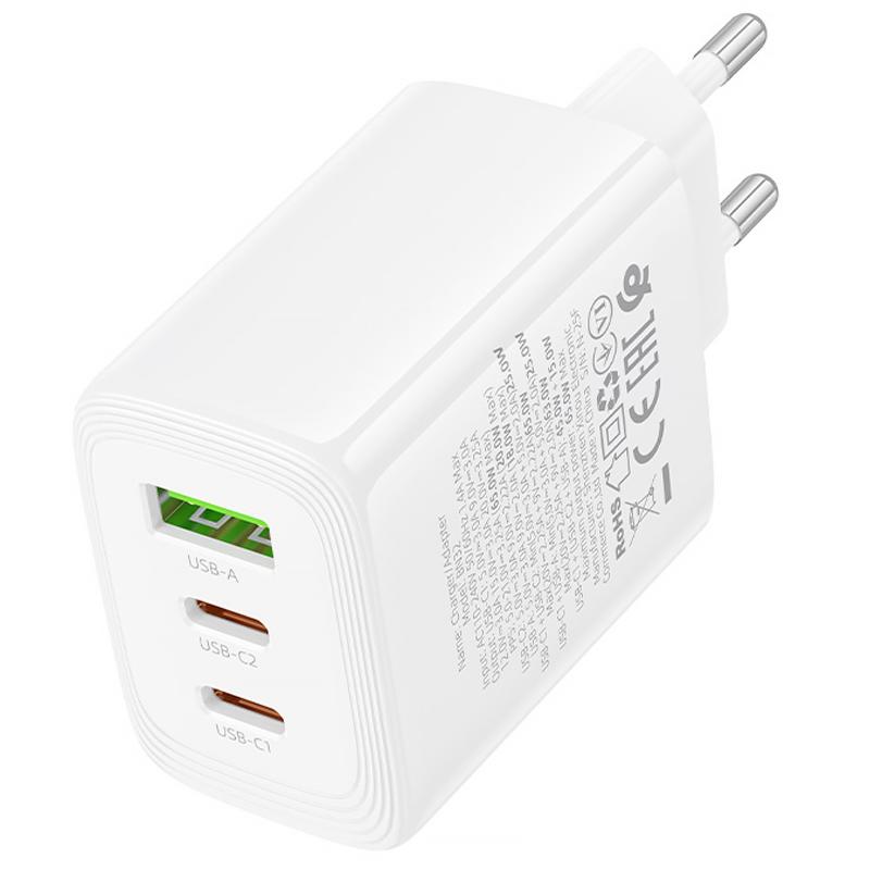 Мережевий зарядний пристрій Borofone BN32 Cargador PD 65W (1×USB-A / 2×USB-C) White