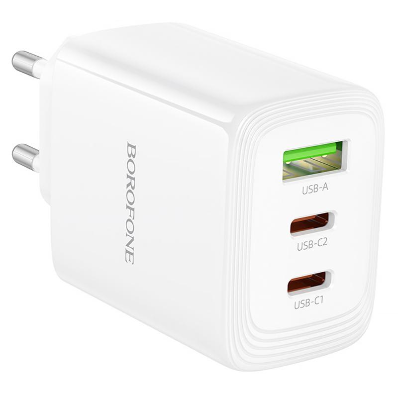 Мережевий зарядний пристрій Borofone BN32 Cargador PD 65W (1×USB-A / 2×USB-C) White