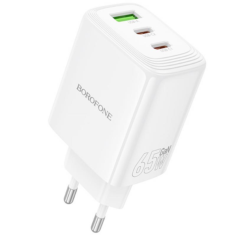 Мережевий зарядний пристрій Borofone BN32 Cargador PD 65W (1×USB-A / 2×USB-C) White