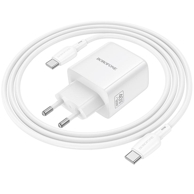 Мережевий зарядний пристрій Borofone BN33 Fuente PD 40W (1×USB-C) + кабель USB-C → USB-C White